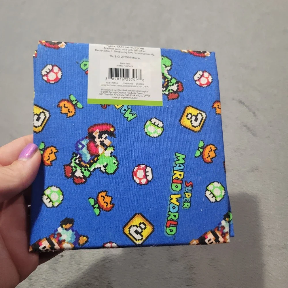 Nintendo Fabric Fat Quarter Unisex Blue Super Mario World Retro Toss Cotton
